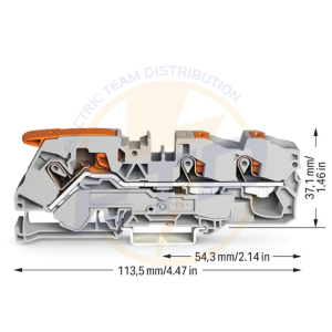 Clema sir Wago cu 3 conductori, 16mmp, gri, cu levier şi buton cu reţinere 2116-5301