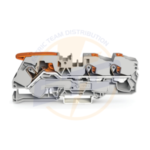 Clema sir Wago cu 3 conductori, 16mmp, gri, cu levier şi buton cu reţinere 2116-5301