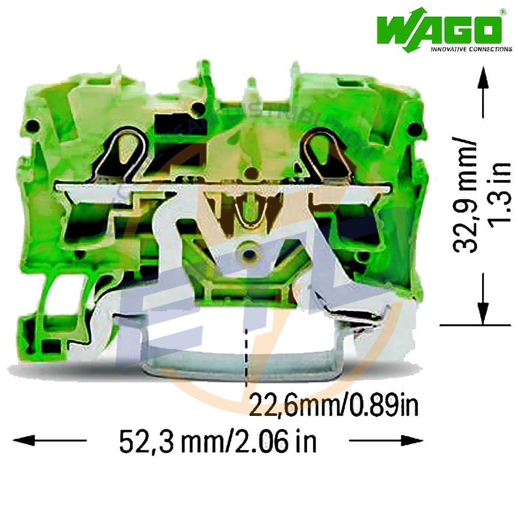 Clema sir de trecere cu 2 conductori 4 mmp push-in si contact sina DIN WAGO 2004-1207 Verde galben - dimensiuni Clema sir de trecere cu 2 conductori 4 mmp push-in si contact sina DIN WAGO 2004-1207 Verde galben - dimensiuni