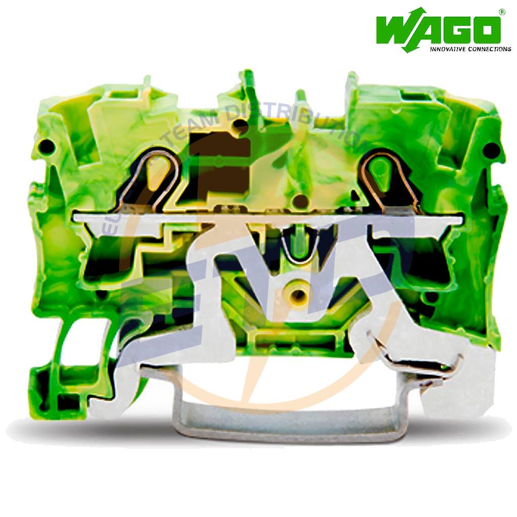 Clema sir de trecere cu 2 conductori 4 mmp push-in si contact sina DIN WAGO 2004-1207 Verde galben Clema sir de trecere cu 2 conductori 4 mmp push-in si contact sina DIN WAGO 2004-1207 Verde galben