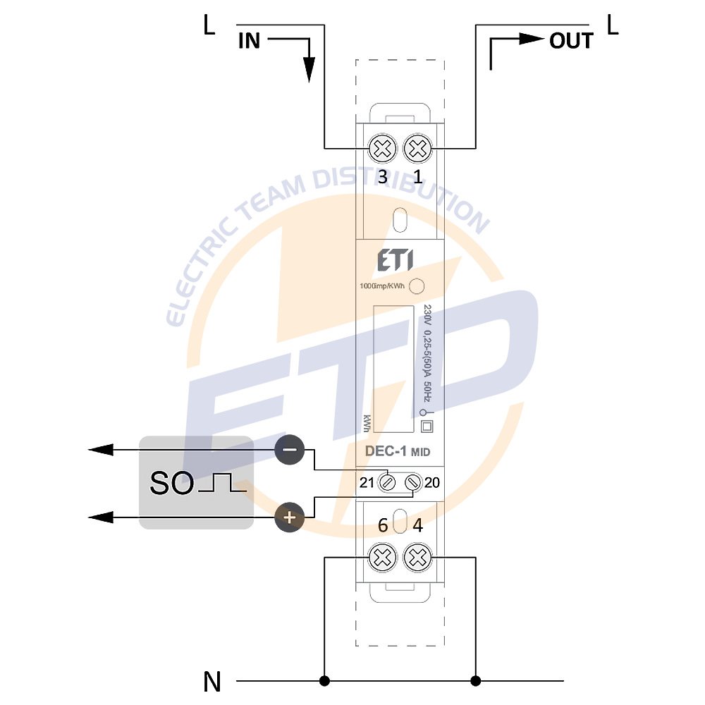 Contor electric monofazat ETI DEC-1 - Schema de conectare