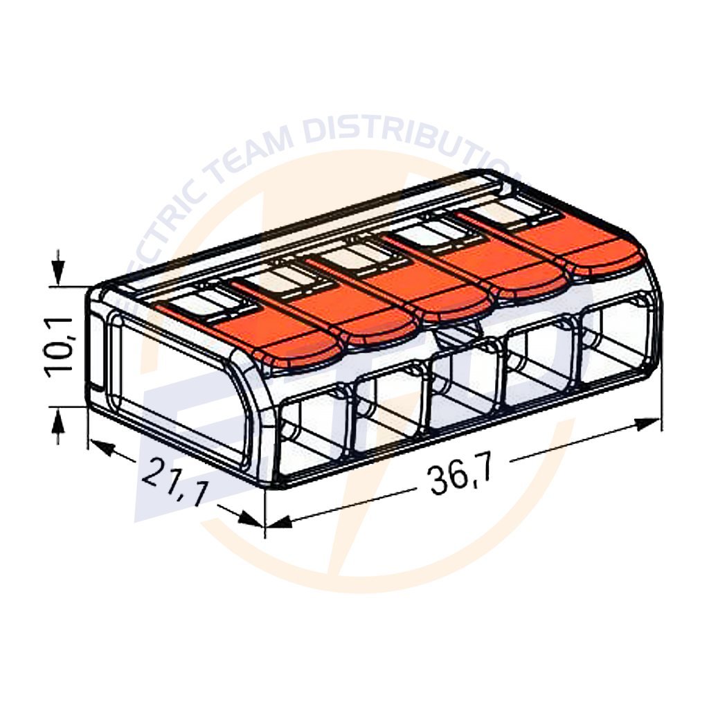 Conector WAGO 221-615 5 poli Conductor 6 mmp - dimensiuni Conector WAGO 221-615 5 poli Conductor 6 mmp - dimensiuni