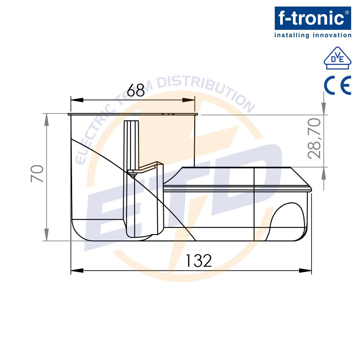 Doza rigips cu buzunar si membrana D68 mm A70 mm F-Tronic - dimensiuni cotate