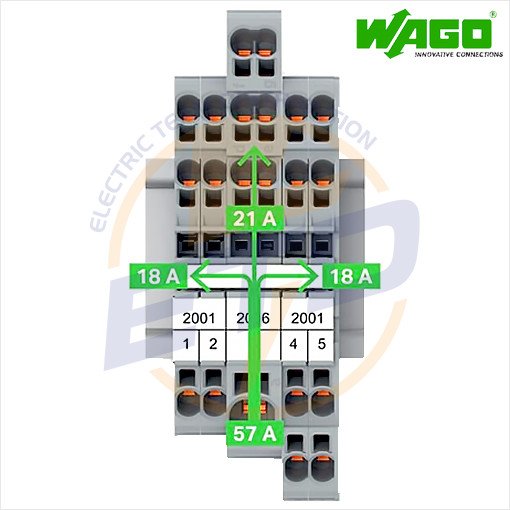 Clema sir derivatie 1x6 mmp, 6x1,5 mmp WAGO 2006-8031 Gri - Exemplu de conectare 1