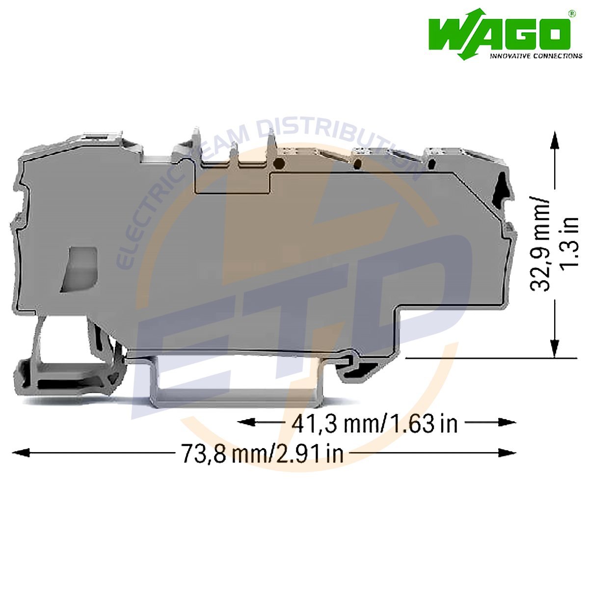 Clema sir derivatie 1x6 mmp, 6x1,5 mmp WAGO 2006-8031 Gri - dimensiuni