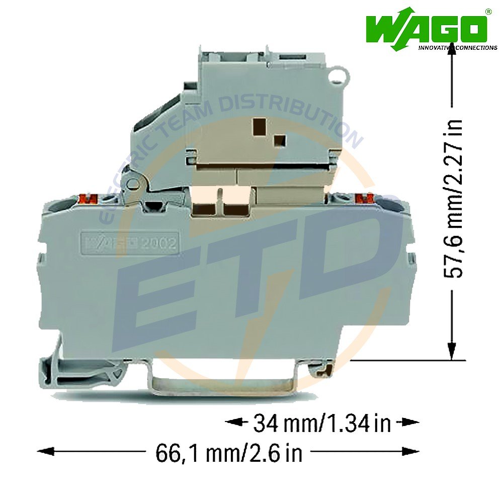 Clema sir port fuzibil cu 2 conductori 2,5 mmp WAGO 2202-1611 - dimensiuni