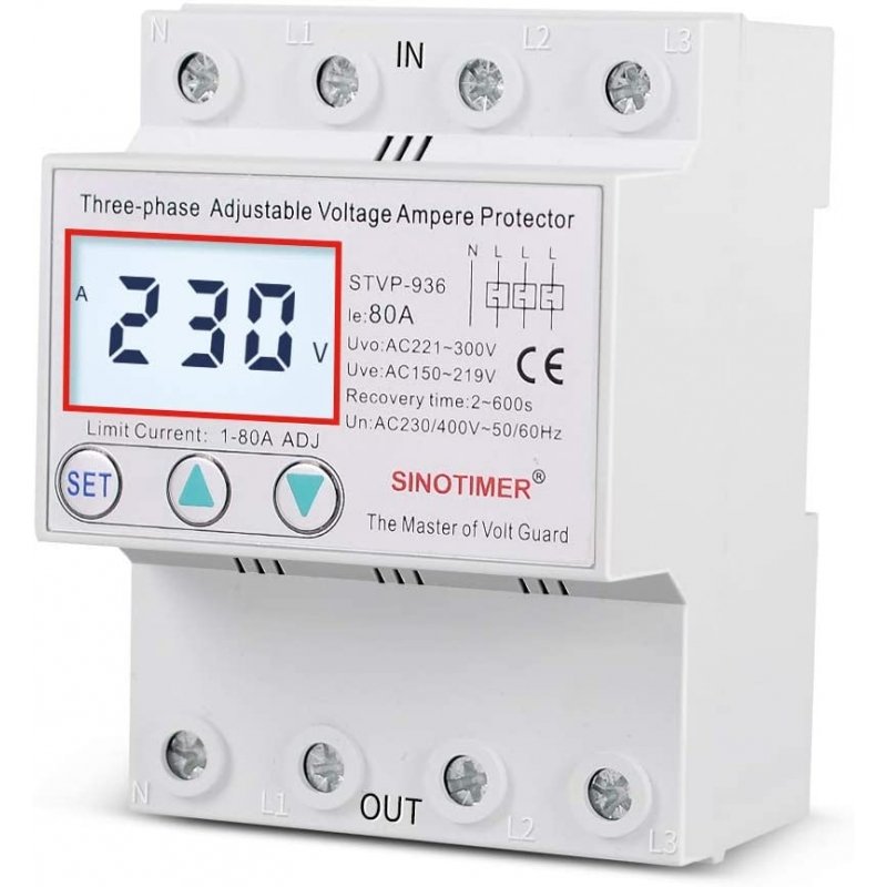 Releu protectie supratensiune si subtensiune trifazat 1-63A SinoTimer STVP-936-63A