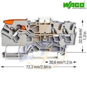Clema sir de trecere cu 3 conductori 2,5 mmp, levier si push-in WAGO 2102-1301 Gri - dimensiuni