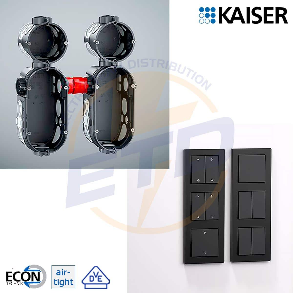 Doza de aparat cu buzunar, etansa, sub tencuiala - Kaiser ECON 1068-21, D60mm A68mm - conexiuni intre doze